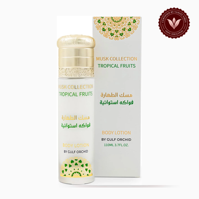 Gulf Orchid Tropical Fruits Musk Body Lotion 110ml box and bottle | Vanity Vibes Pakistan