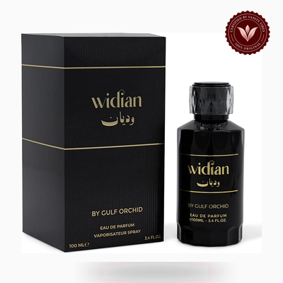 Gulf Orchid Widian 100ml perfume perfume and box front view | Vanity Vibes Pakistan