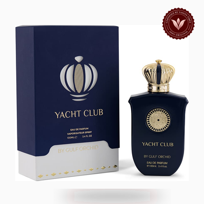 Gulf Orchid Yacht Club 100ml perfume perfume and box front view | Vanity Vibes Pakistan