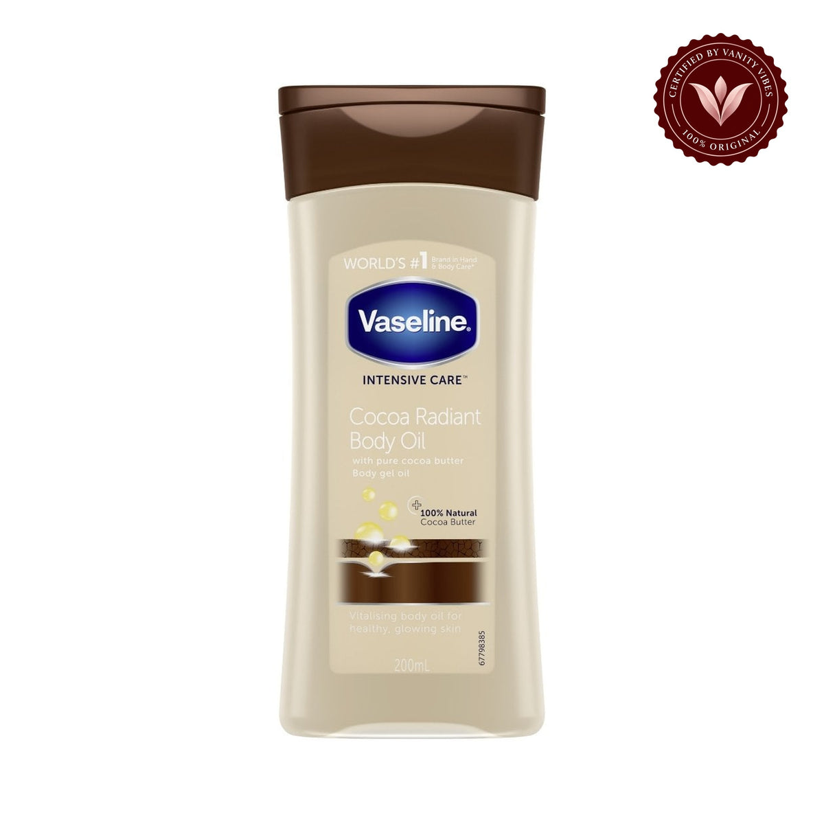 Vaseline Intensive Care Cocoa Radiant Body Oil 200ml — centered front product image