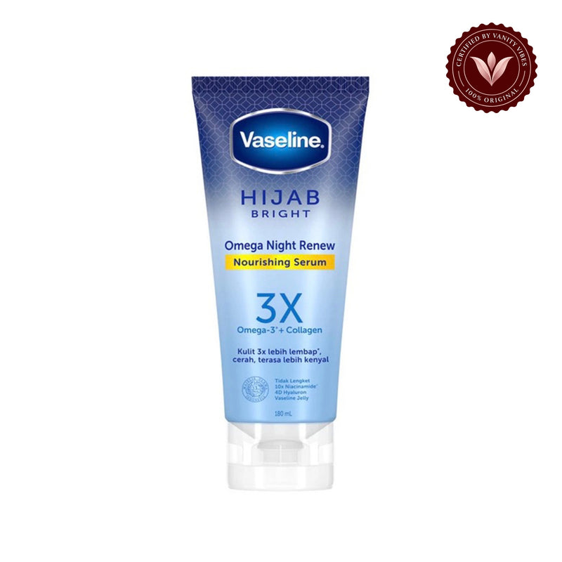 Vaseline Hijab Bright Omega Night Renew Nourishing Serum 180ml Deep Hydration & Skin Renewal — centered front product image