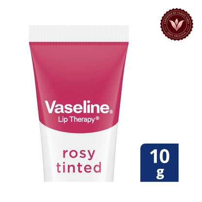 Vaseline Rosy Tinted Lip Balm 10g - Hydrating Lip Care Balm for Soft Smooth Lips, Moisture Protection, Natural Rosy Tint & Daily Nourishment — centered front product image