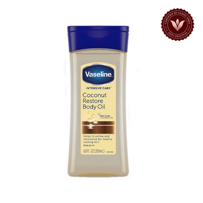 Vaseline Intensive Care Coconut Restore Body Oil 200ml - Nourishing Body Oil for Dry Skin, Deep Moisture Care, Soft Smooth Skin & Coconut Hydration Support — centered front product image