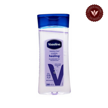 Vaseline Intensive Care Calm Healing Body Oil 200ml - Nourishing Body Oil for Soft Supple Skin, Deep Moisture Care, Smooth Skin Feel & Relaxing Daily Hydration — centered front product image