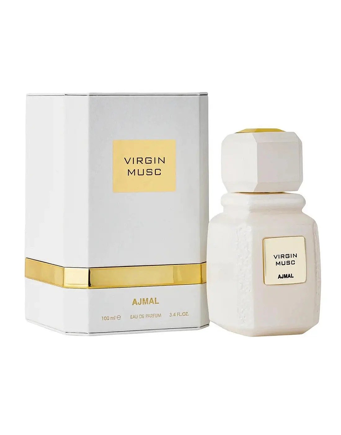Ajmal Virgin Musc EDP 100ml bottle and box on white background