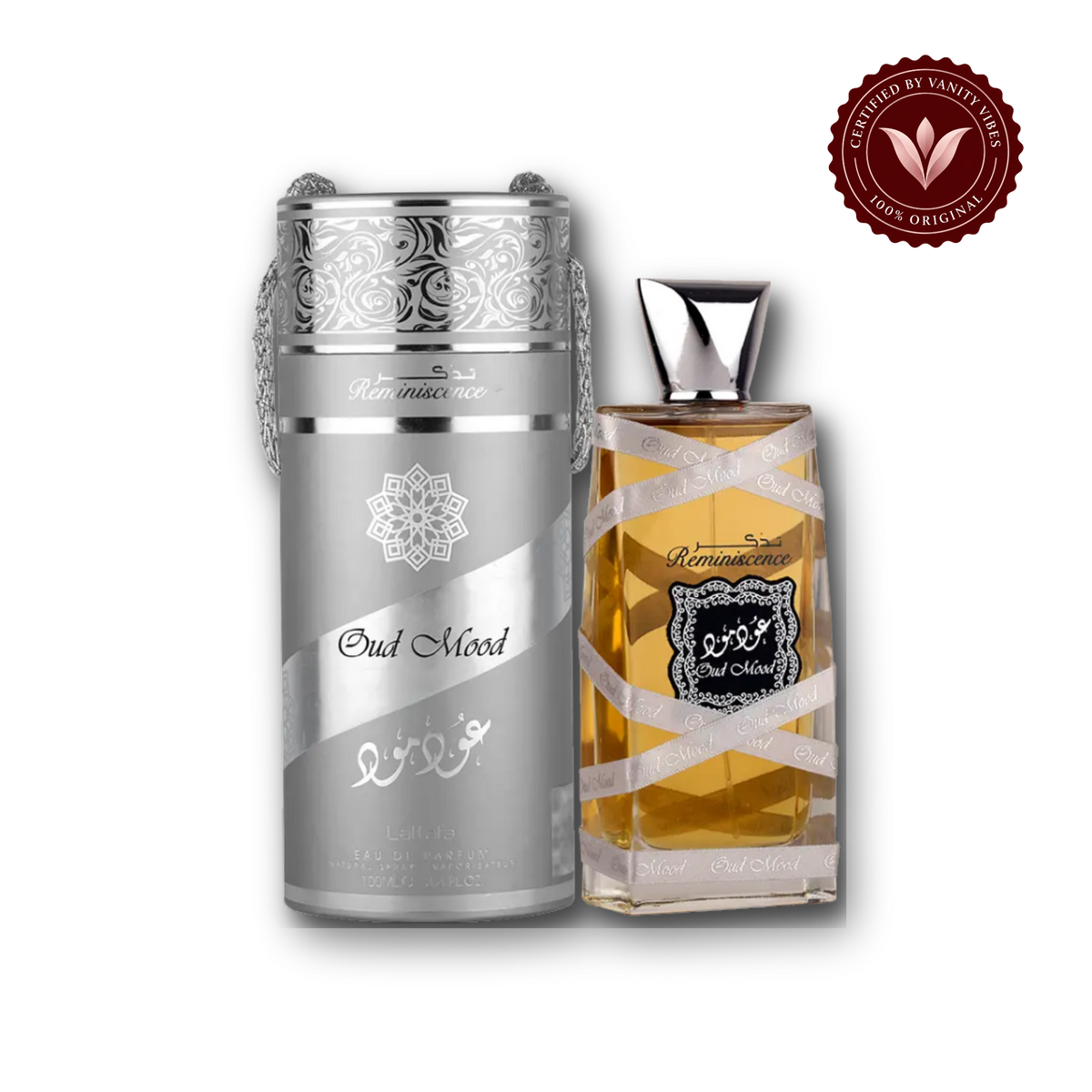 Lattafa Oud Mood Silver Reminiscence EDP 100ML for men — box, Vanity Vibes