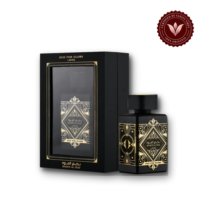 Lattafa Badee Al Oud Oud for Glory Black Eau De Parfum Perfume — box, Vanity Vibes