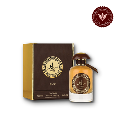 Lattafa Raed Oud Perfume for Men And Women 100ml EDP — bottle and box, Vanity Vibes