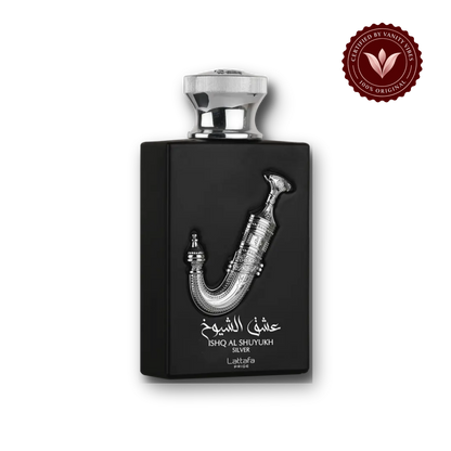 Lattafa Ishq Al Shuyukh Silver Perfume for Unisex Eau de Parfum — front, Vanity Vibes