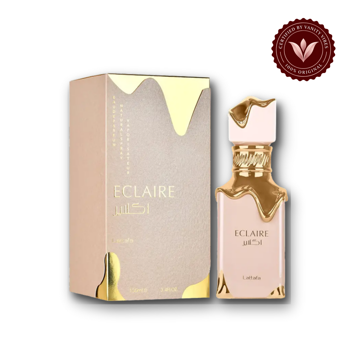 Lattafa Eclaire EDP Spray 100ML — bottle and box, Vanity Vibes