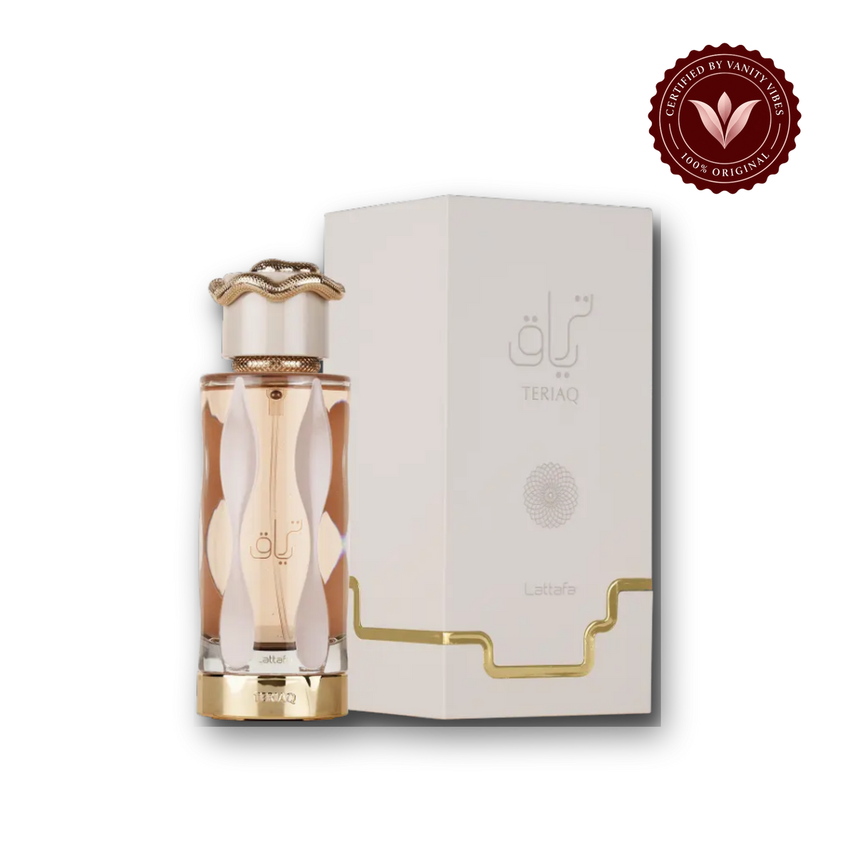 Lattafa Teriaq for Unisex EDP Perfume 100 ML — bottle and box, Vanity Vibes