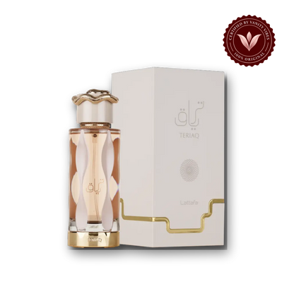 Lattafa Teriaq for Unisex EDP Perfume 100 ML — bottle and box, Vanity Vibes