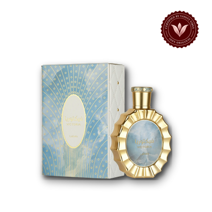 Victoria by Lattafa Eau de Parfum 100ml - Long Lasting Elegant Unisex Fragrance for Men & Women — bottle and box, Vanity Vibes