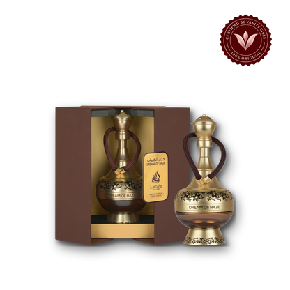 Lattafa Dream Of Haze Eau de Parfum 100ml - Long Lasting Original Luxury Unisex Fragrance for Men & Women — bottle and box, Vanity Vibes