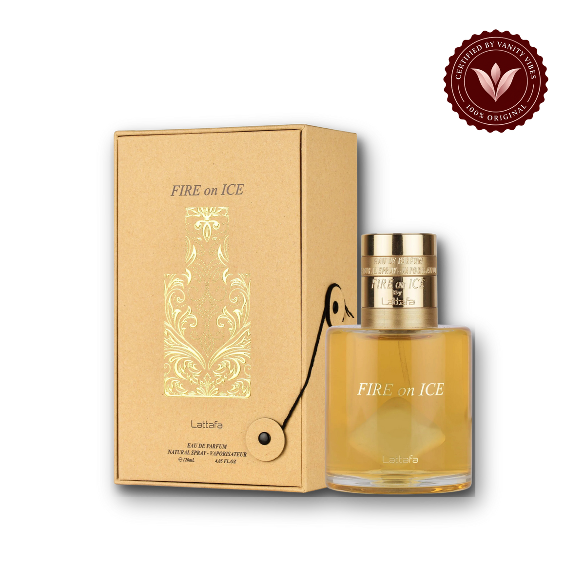 Fire On Ice by Lattafa Eau de Parfum 120ml - Long Lasting Fresh Unisex Fragrance for Men & Women — bottle and box, Vanity Vibes