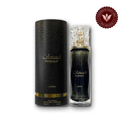 Lattafa Nasmaat Eau de Parfum 100ml - Long Lasting Original Elegant Unisex Fragrance for Men & Women — bottle and box, Vanity Vibes
