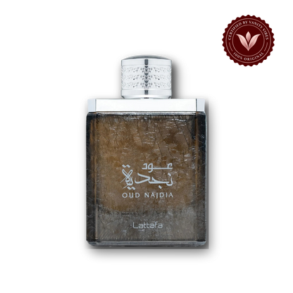 Lattafa Oud Najdia Eau de Parfum 100ml - Long Lasting Rich Oud Masculine Fragrance for Men - front view - Vanity Vibes