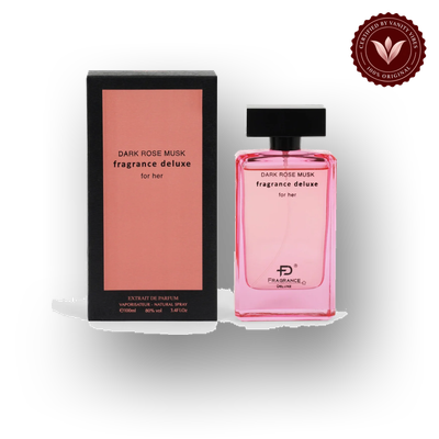 FRAGRANCE DELUXE DARK ROSE MUSK FOR HER EDP 100ML front box and bottle | Vanity Vibes Pakistan